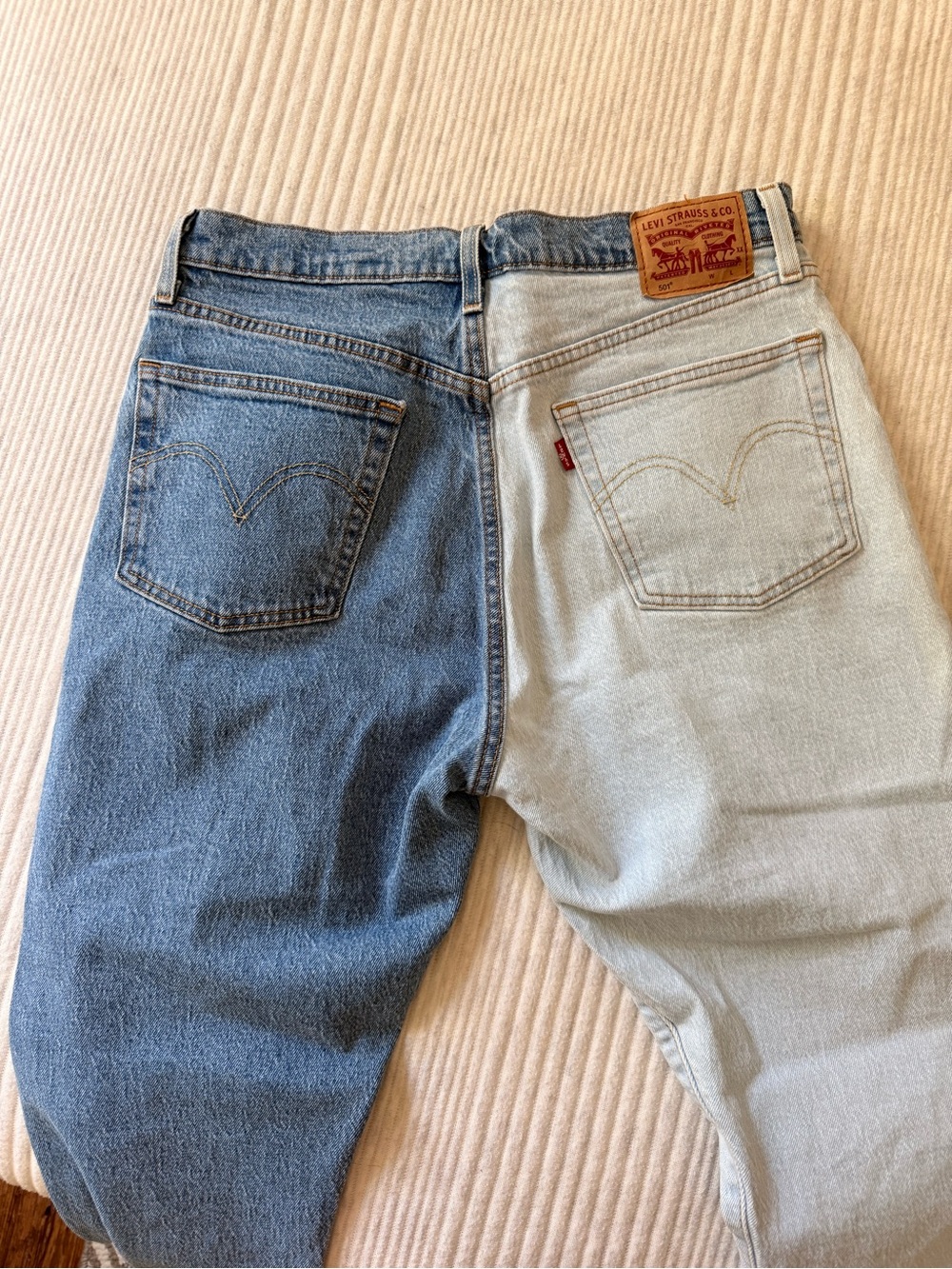 Levi's Two-Tone Light Blue & Dark Blue Cropped Jeans - Picture 3 of 9